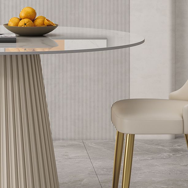 Round Traditional Luxury Dining Table White Sintered Stone Table with White Pedestal Base