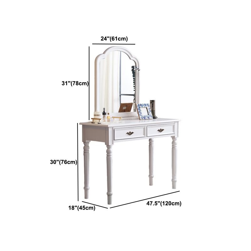 29.9" High 2-Drawer Vanity Makeup Table Set Victorian Wood Dresser in White