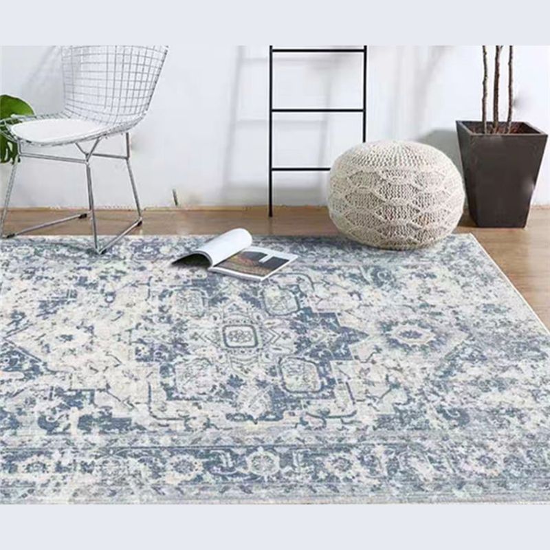 Red Tone Disstressed Rug Polyester Ethnic Pattern Area Rug Non-Slip Backing Carpet for Living Room