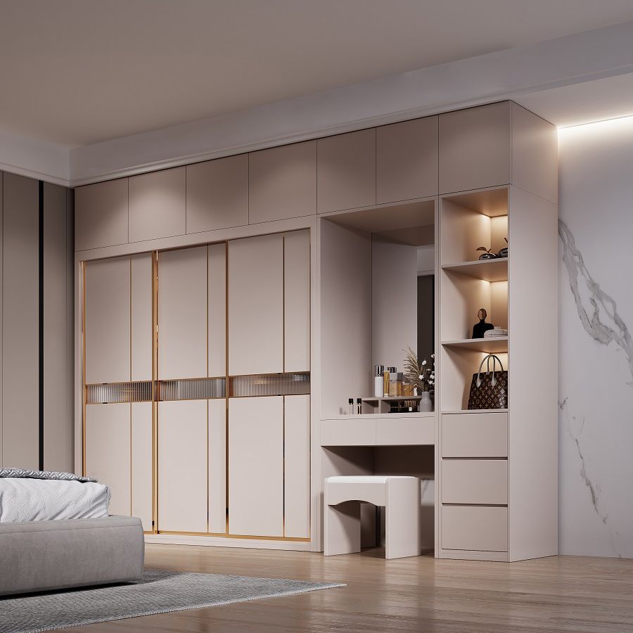 Engineered Wood Wardrobe Armoire Modern Style Wardrobe with Mirror