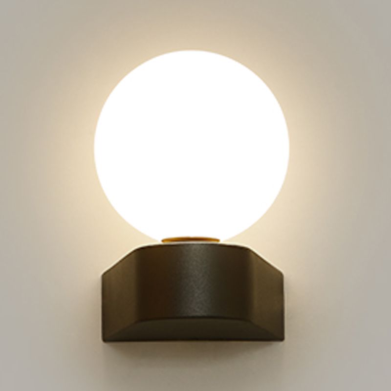 Sphere Sconce Light Modern Style Single Bulb Wall Lamp with White Glass Shade for Bedroom
