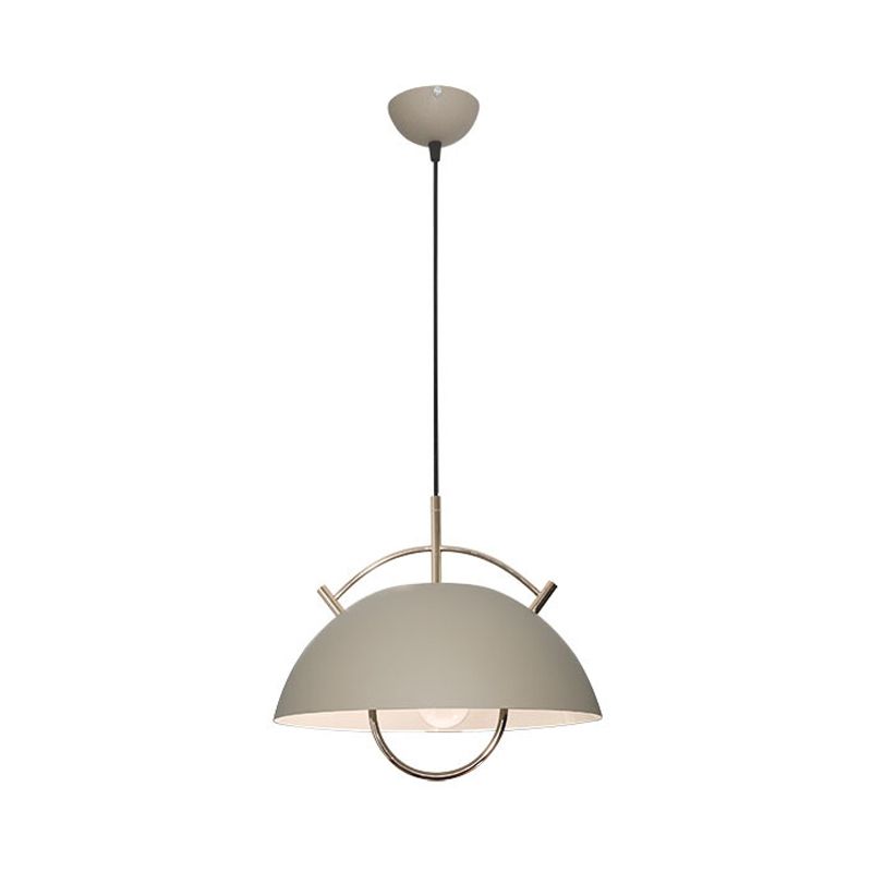 Metal Bowl Down Lighting Macaron 1 Head Blue/White/Khaki Hanging Ceiling Light with Handle