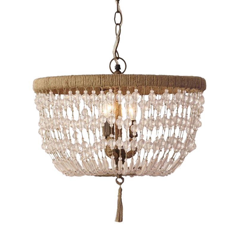 Cupola lampadario leggero cristallo rustico 3 teste chiodo kit lampada appesa con anello di corda per camera da letto