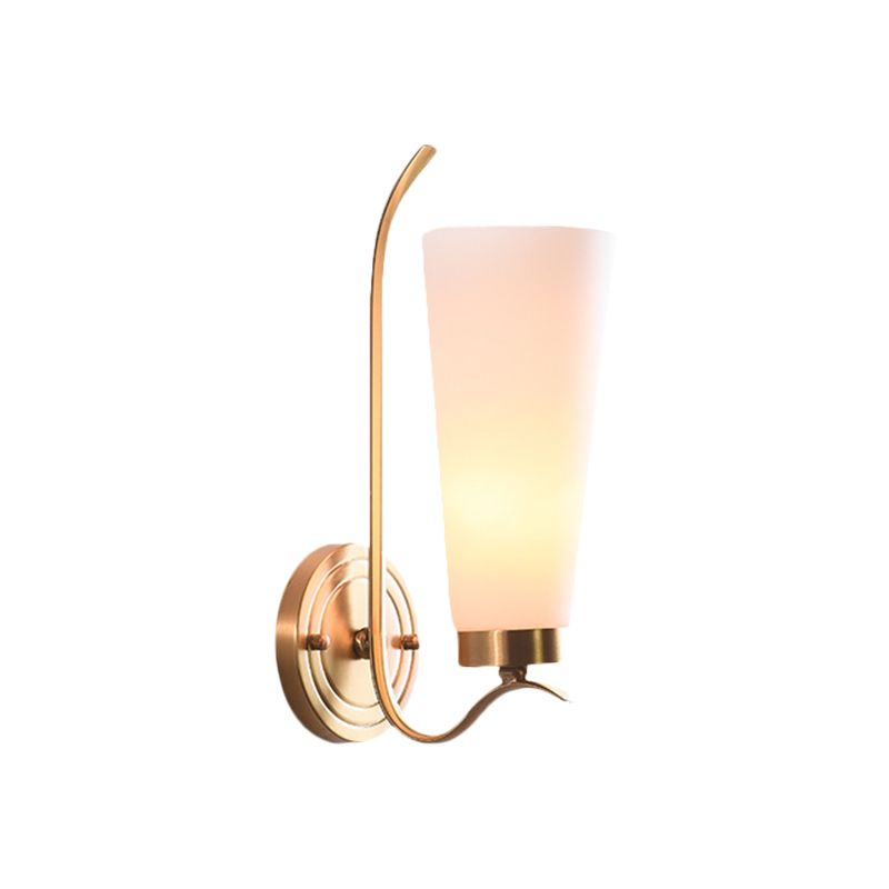 Opal Glass Brass Wall Sconce Elongated 1/2-Light Rural Wall Lighting Fixture for Guest Room