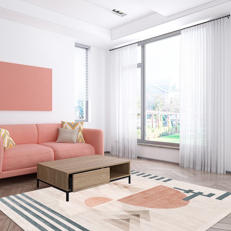 Pink Geometric Pattern Rug Modern Polyester Area Carpet Anti-Slip Washable Rug for Home Decor