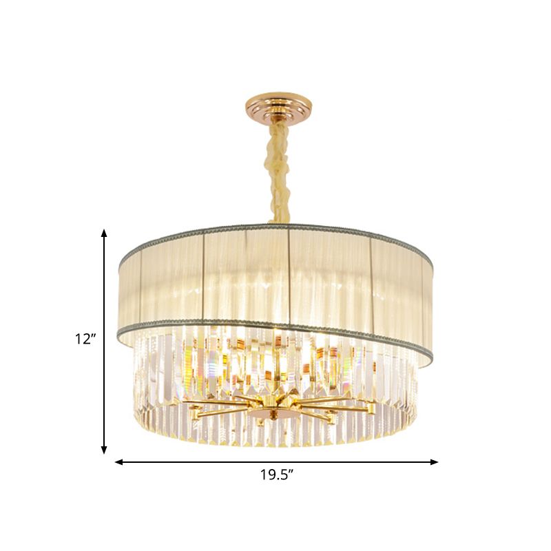 19.5/23.5" W Round Chandelier Lighting with Crystal Block Height Adjustable Contemporary 6/8 Lights Pendant Light in Gold