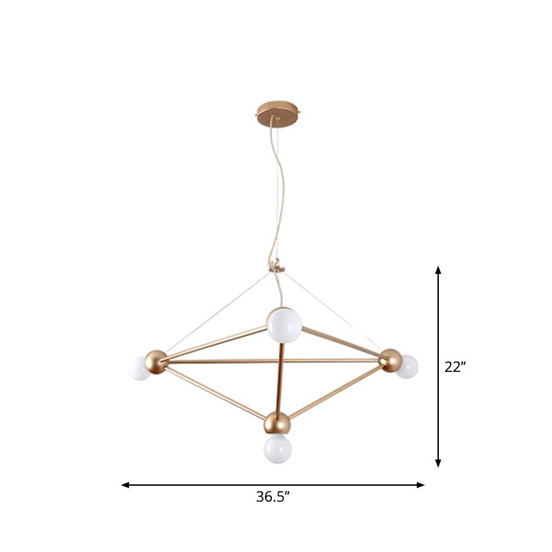 Gold 4 Lights Pendant Chandelier Classic Metal Geometric Hanging Light for Bedroom