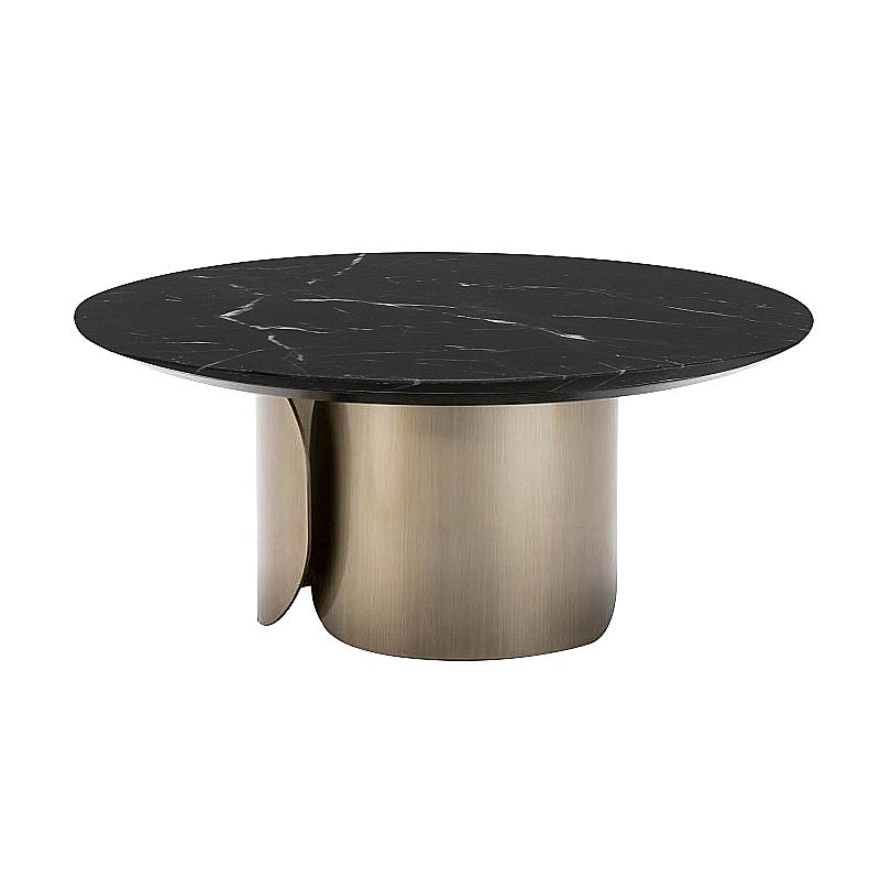 Abstract Base Cocktail Table Marble Top Stainless Steel Metal Base Round Coffee Table