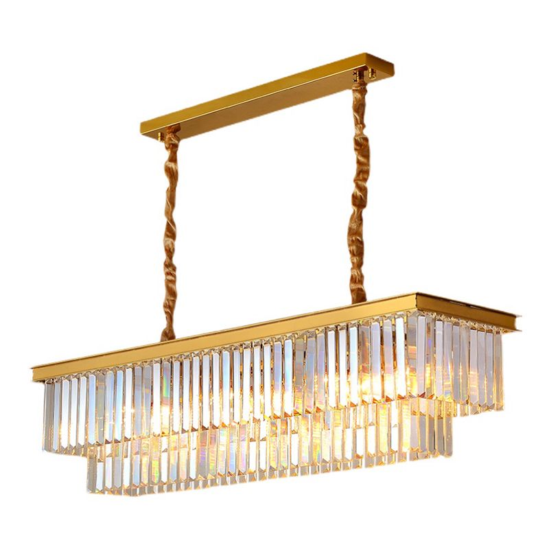 Contemporary Rectangle Ceiling Lamp Fixtures Crystal Prisms Island Pendant