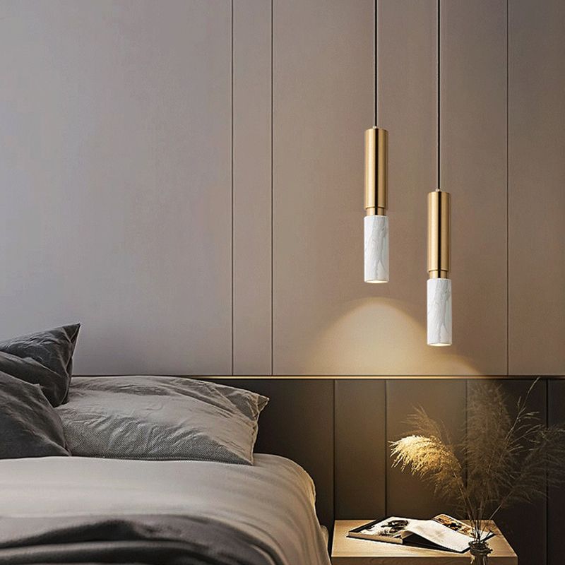 1-Light Line Hanging Pendant Modern Style Marble Hanging Lighting for Living Room