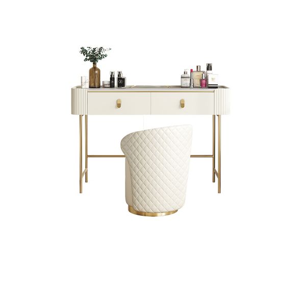 Glame Makeup Counter with Slate Top, Beige Vanity Dressing Table