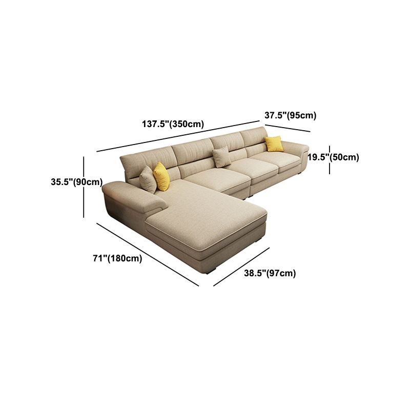 Pillow Top Arm Sofa & Chaise in Khaki Modern Fabric Sectional
