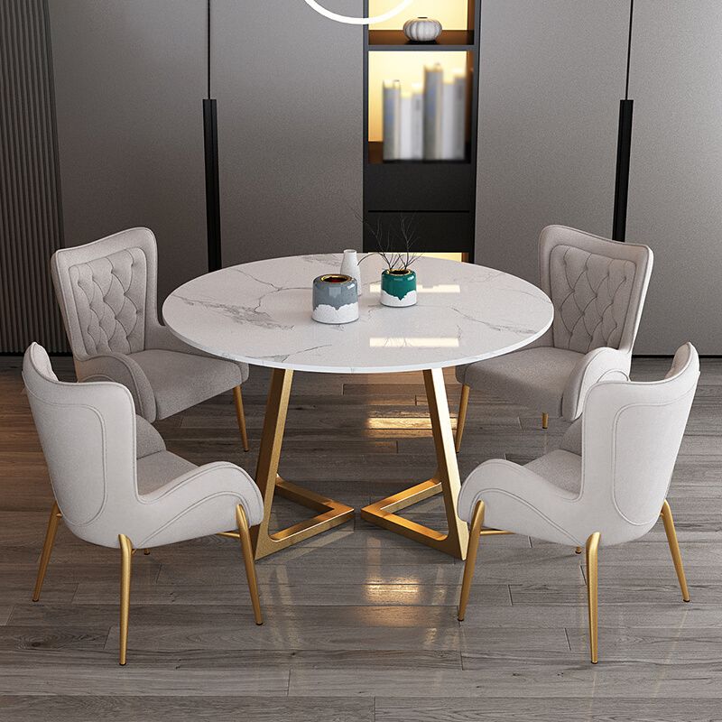 Glam 1/2/5 Pieces Dining Set Round Stone Dining Table for Dining Room