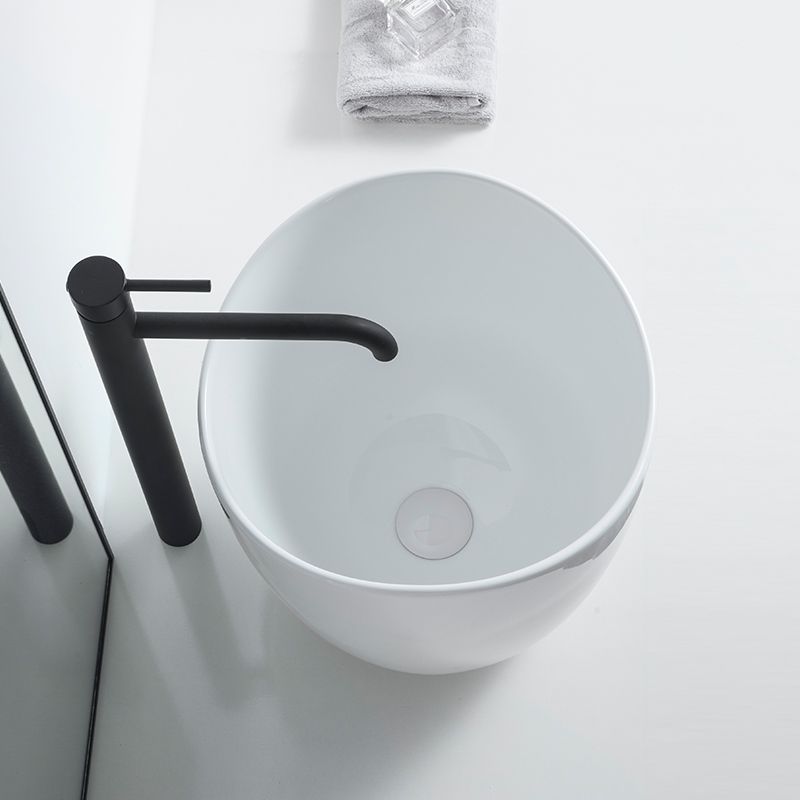 Modern Vessel Sink Round Porcelain with Pop-Up Drain Vessel Bathroom Sink
