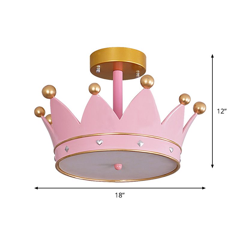 Lampe semi-affleurante en forme de couronne, finition rose, luminaire métallique à LED de dessin animé