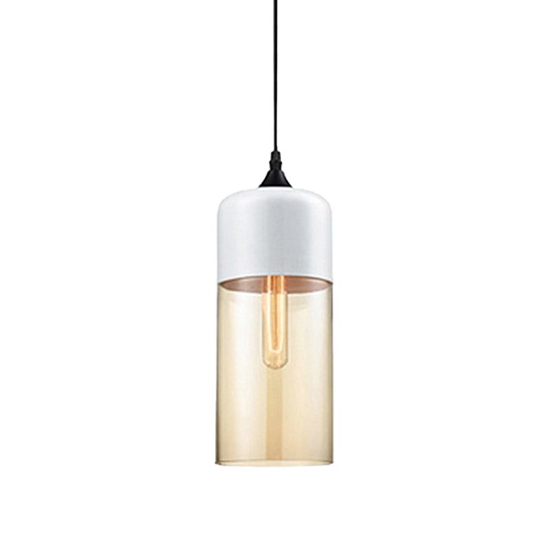 5 "/ 7" / 8 "de large tambour / cylindre / pot transparent en verre transparent pendant moderne 1 clair de suspension blanche / noir clair