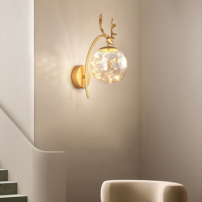 Modern Style Spherical Shape Wall Sconce Glass 1 Light Sconce Lighting for Bedside