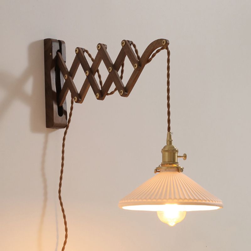 Dunkle Holz 1-Licht-Lesen Wandlampe Vintage Taperedglas ausziehbarer Wandleuchte