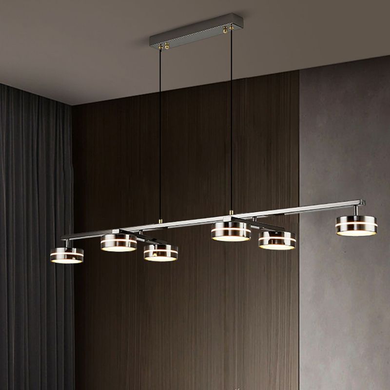 Contemporary Hanging Light Drum Island Light Fixture in Black for Dining Room