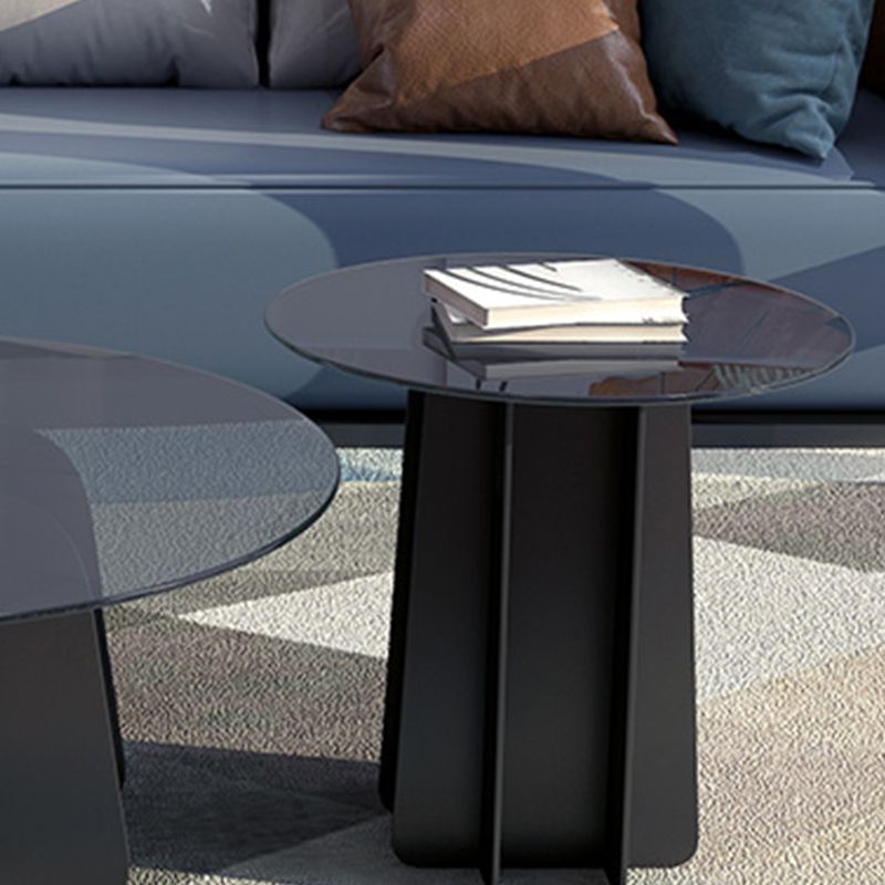 Pedestal Base Coffee Table Round Glass Cocktail Table in Black