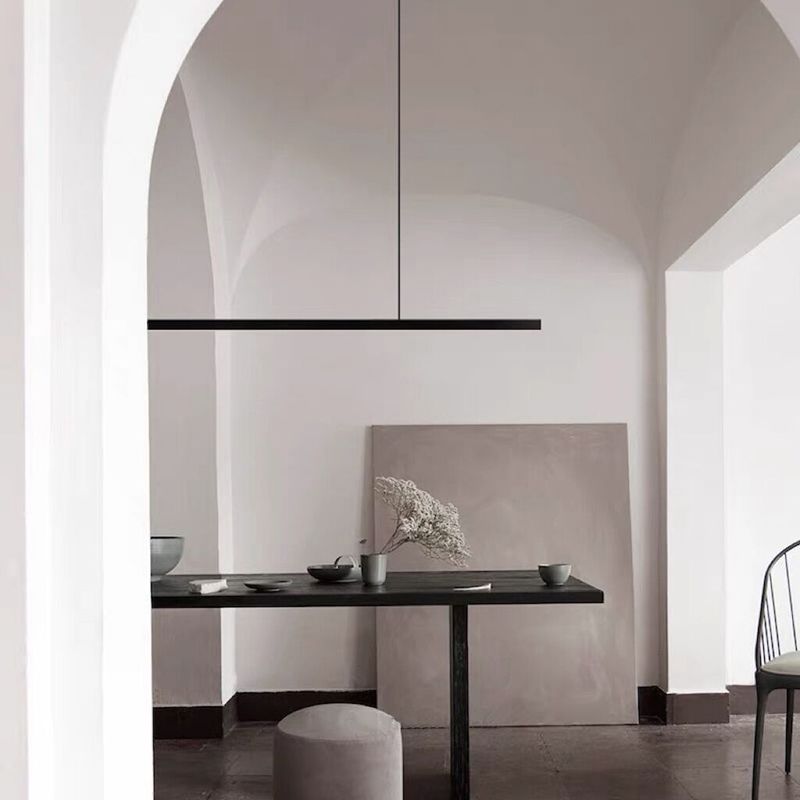 Minimalism Linear LED Island Light Fixture in Black for Dining Room
