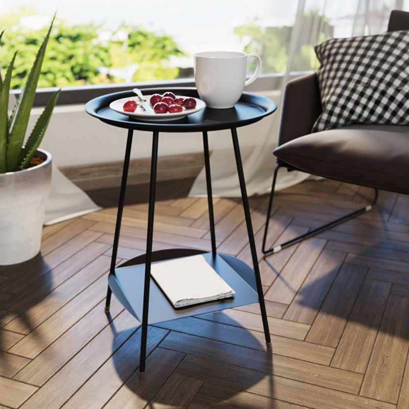 Mid-Century Metal Round Tray Top Side Table 22-inch 4 Legs End Table with Shelf