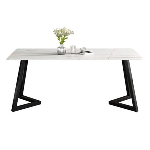 Mesa de comedor de simplicidad Mesa de piedra sinterizada rectangular con base metálica