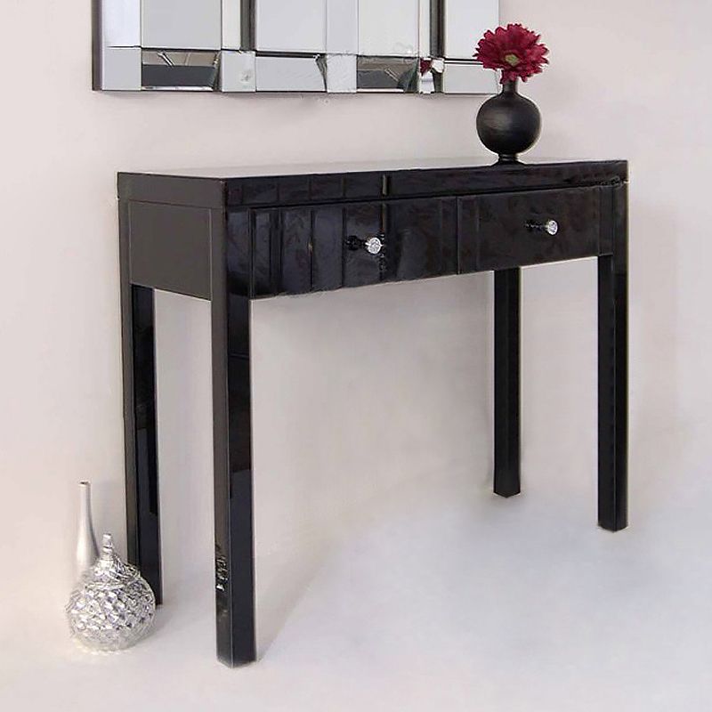 Glass Vanity Set with Tri-Fold 13.77" Wide Make-up Vanity with 2 Storage Drawers