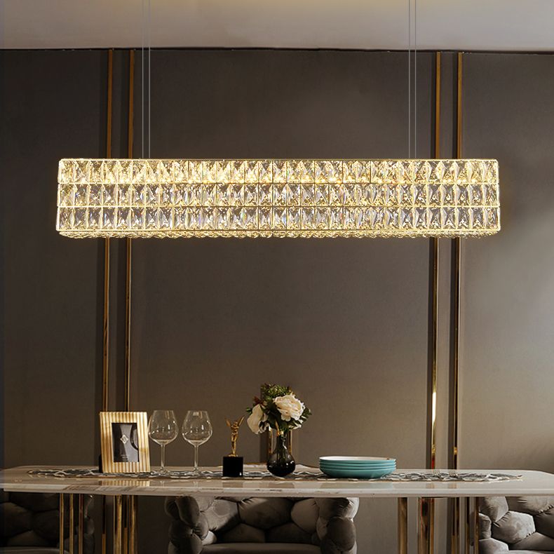 Rectangle Island Light Fixture Modern Pendant Chandelier with Crystal Shade