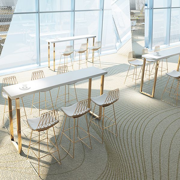 Glam Pub Table with Gold Metal Sled White Solid Wood Top Bar Table