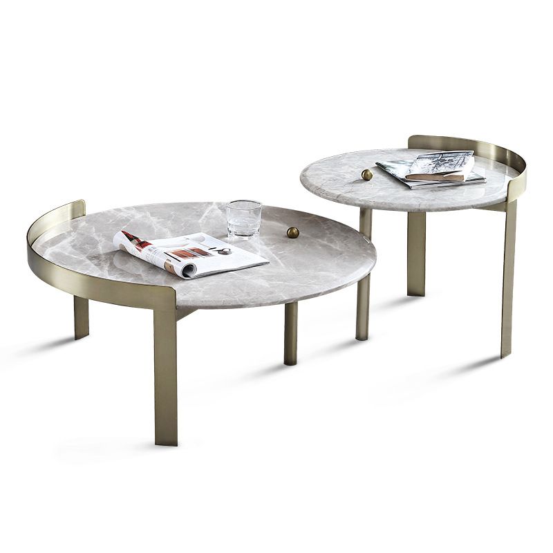 Glam Slate Coffee Table Round Beige Coffee Table Set with 3 Legs