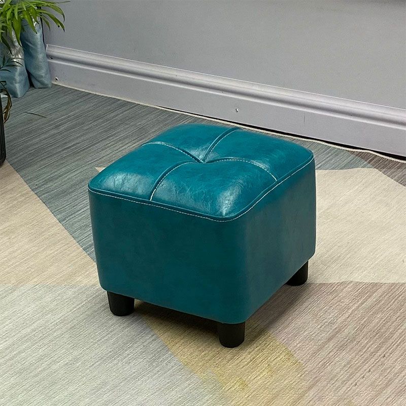 Modern Square Ottoman Plain Water Resistant Faux Leather Stain Resistant Tufted Ottoman