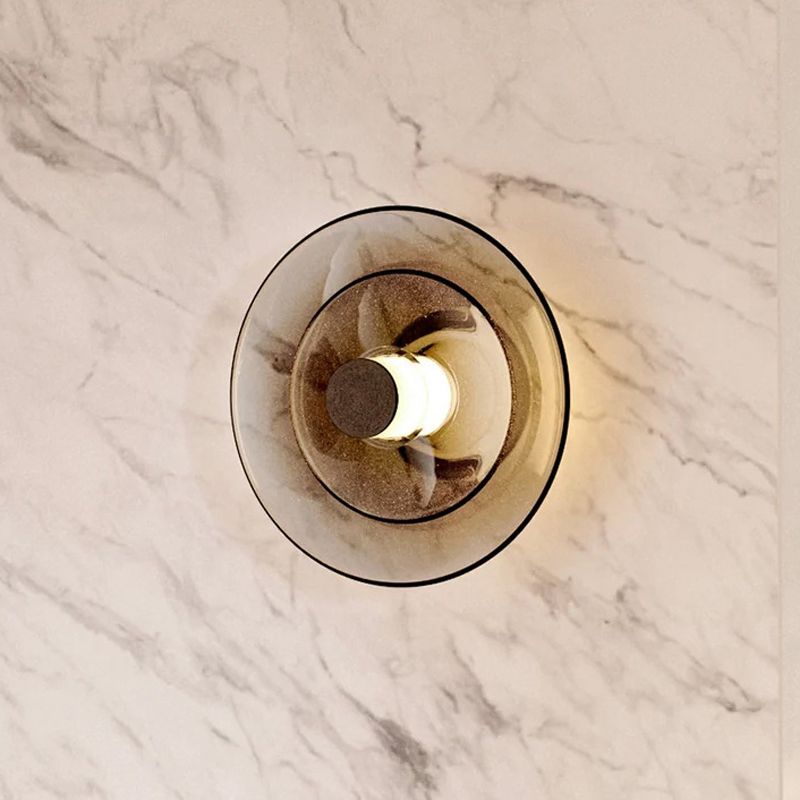 Minimalist 1 - Light LED Wall Mount Round Iron and Glass Wall Sconce in Gold / Black