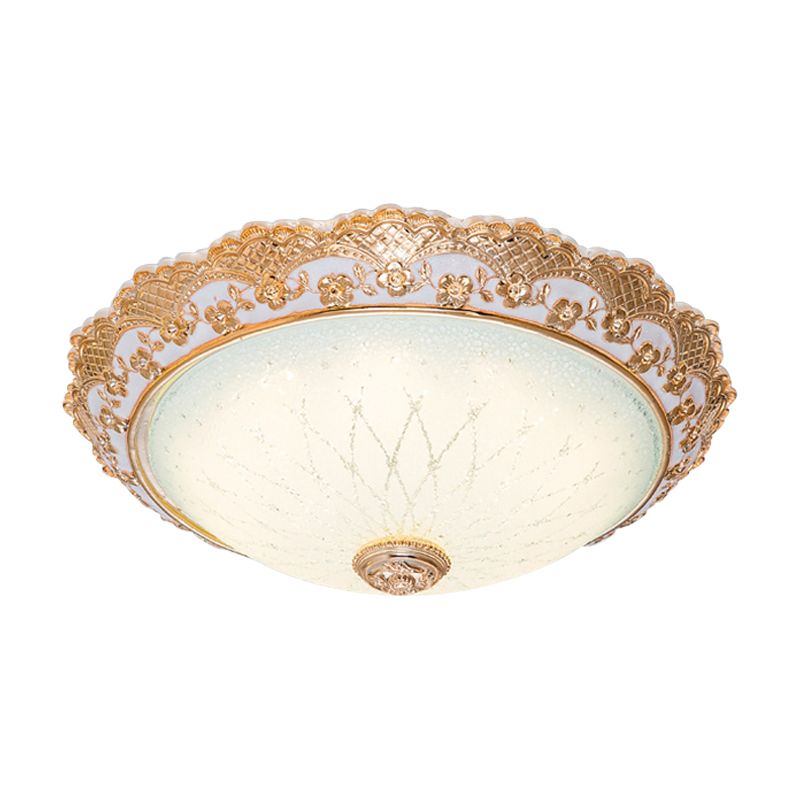 Halbkugel-LED-Unterputz-Halterung traditionelles Gold Opaline Glas Deckenleuchte mit Scalloped Trim, 14 "/16" /19.5 " W