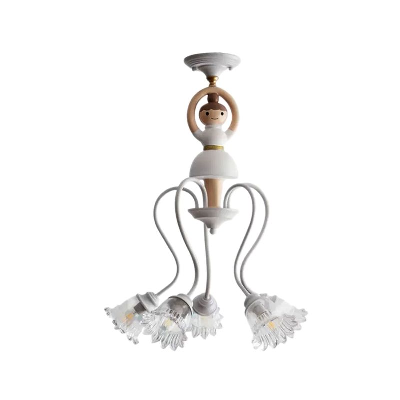 Resin Ballet Pendant Light with Flower Shade 5 Lights Creative Chandelier in White for Kindergarten