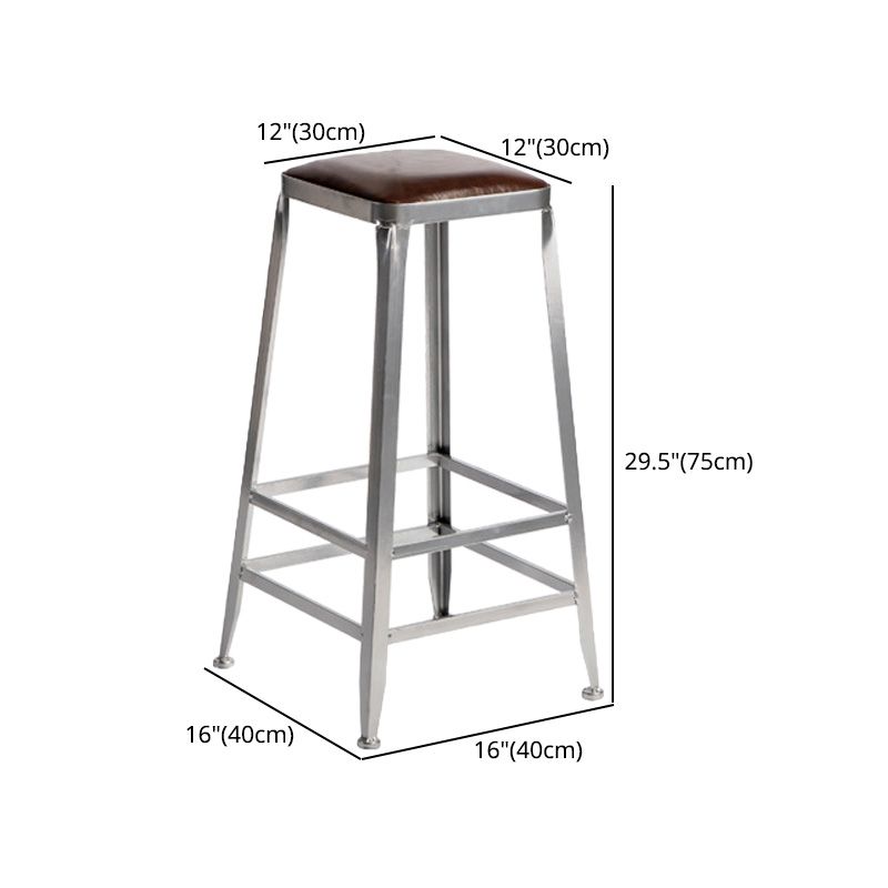 Industrial Coffee Shop Footrest Stools Silver Iron Bar Stool