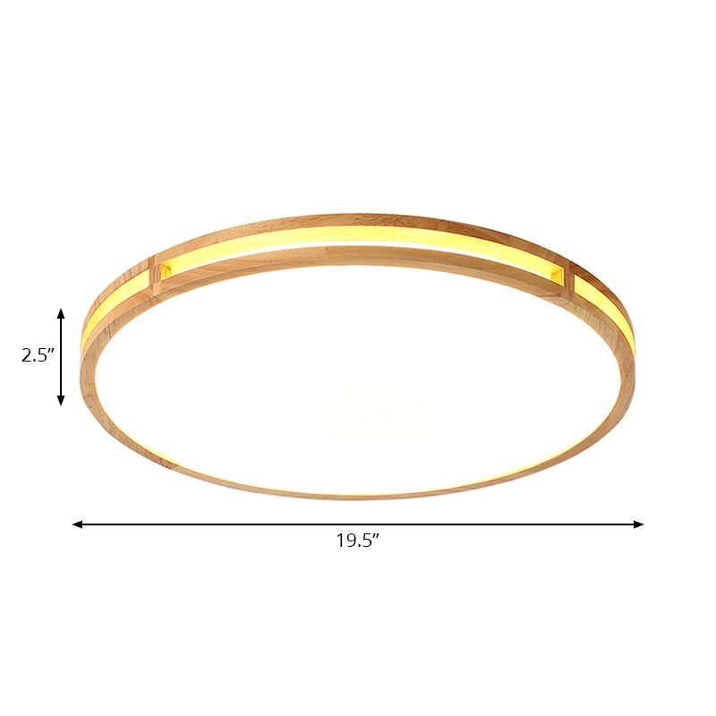 16"/19.5" Wide Round Ceiling Lamp Acrylic Simple Style Flush Ceiling Light in Wood for Dining Room