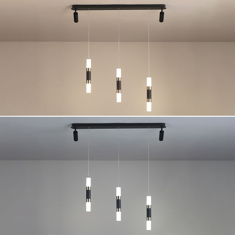 3-Lights Cylindrical LED Island Light Double Spotlight Design Modern Style Simplicity Lighting Pendant in Black
