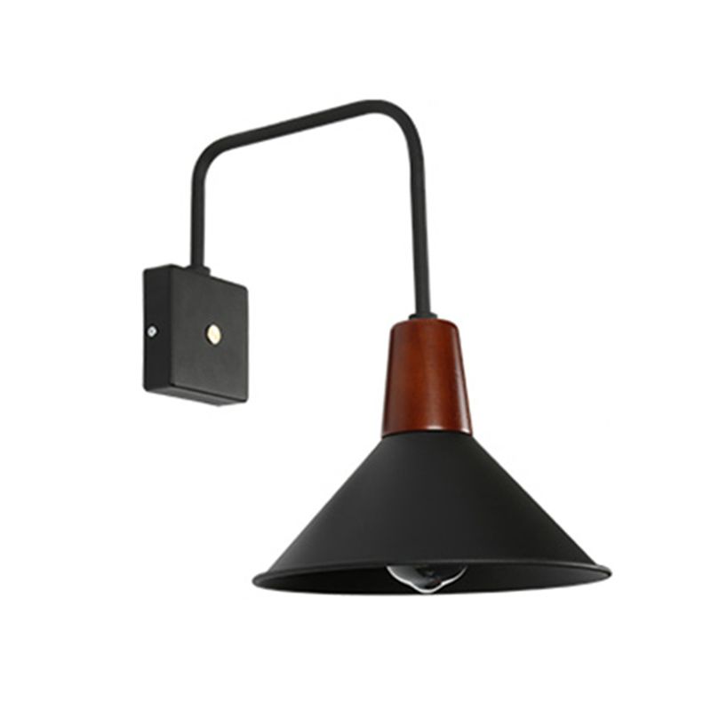 1 Light Metal Wall Mounted Light Industrial Style Black Conical Bedroom Sconce