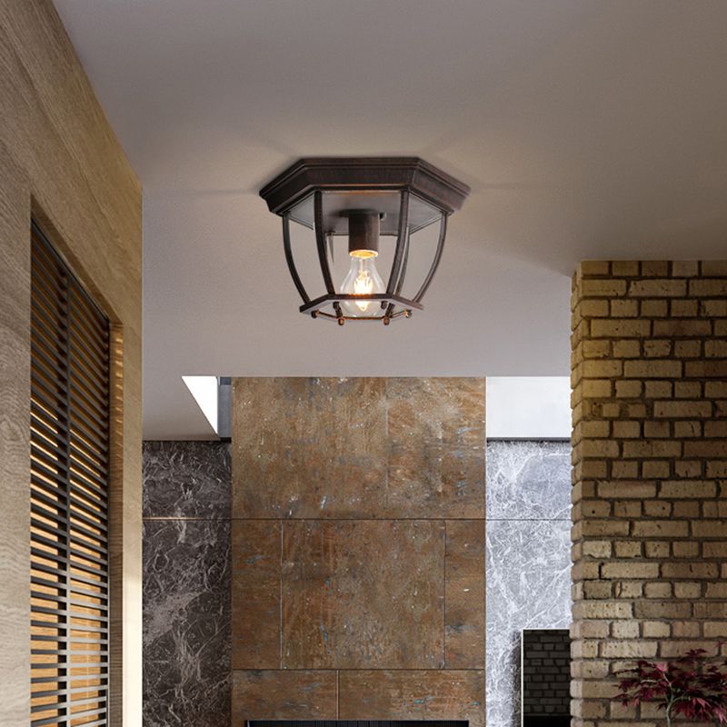 1 Glühbirne Bündig Light Traditionär Klar Glas Deckenbefestigung in Rust für Balkon