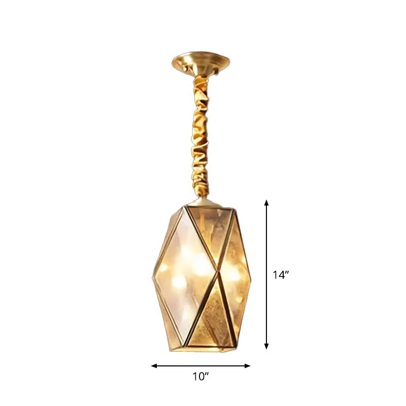 Prismatic/Faceted/Diamond Clear/Frosted Glass Hanging Pendant Vintage 1-Light Bedroom Ceiling Light in Brass