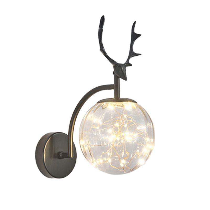 Globe Shape Wall Lamp Modern Style Glass 1 Light Sconce in Gold/ Black