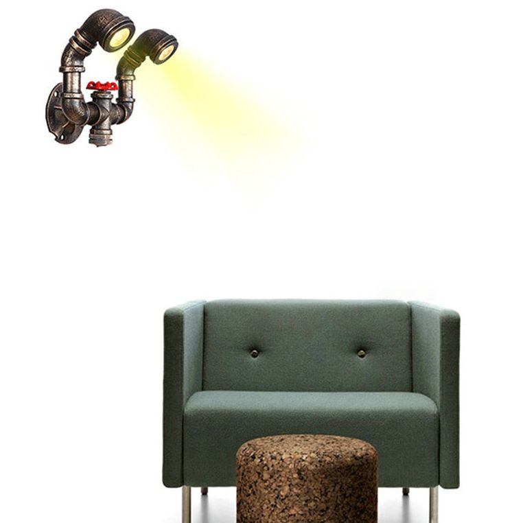 Bronze Pipe Wall Mounted Lamp Antique Style Metal Living Room Wall Light Sconce