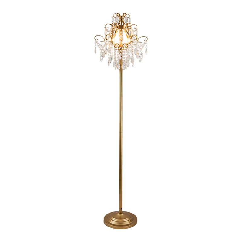Gold Cascading Shape Floor Light Contemporary Faceted Crystal 1-Head Standing Lamp for Parlor
