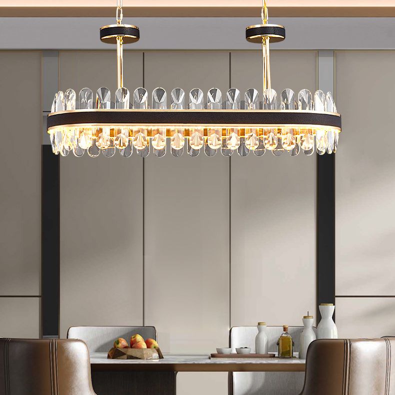 Black Linear Island Lightier Light MODERN MODERNY LED Crystal Crystal lampadario