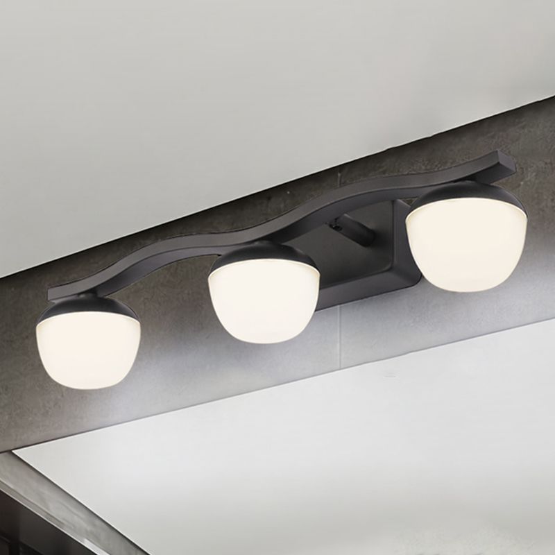 Globe Bedroom Vanity lampe acrylique 3 têtes Éclairage mural contemporain en noir avec design d'onde