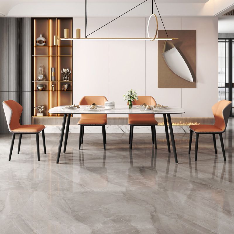 Restaurante contemporáneo Wingback Silla lateral Sillas de comedor de cuero con patas negras