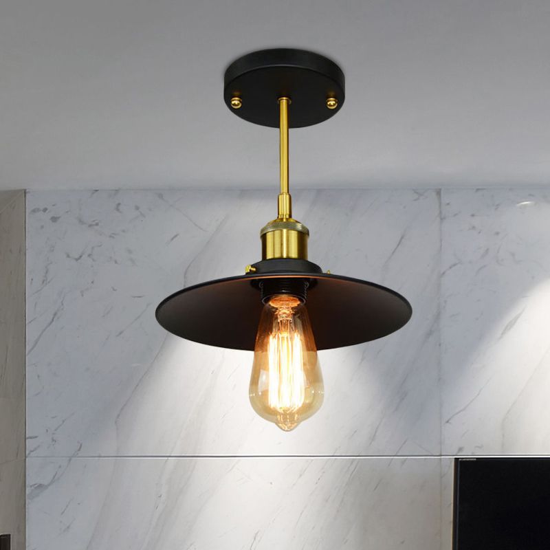 1 Glühbirne Fleichte Halbflush -Montierung Lampe Vintage Schwarzes Finish Metallic Spush Deckenleuchte