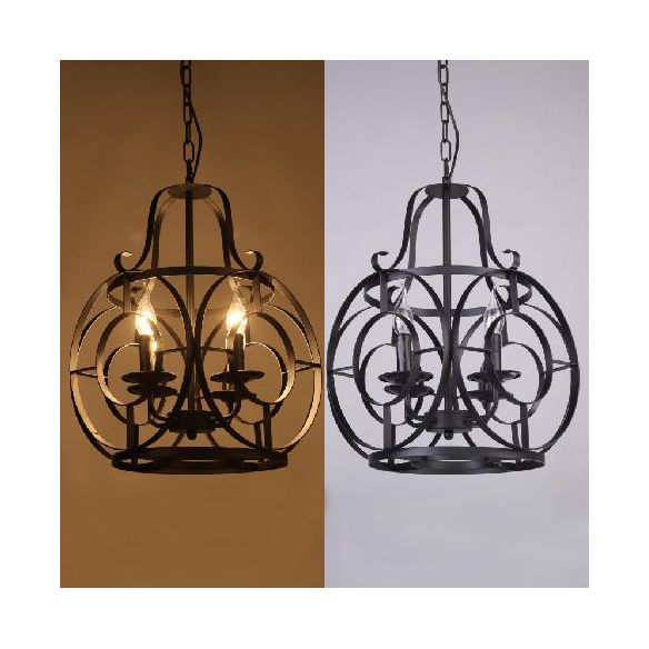 Iron Lantern Cage Suspension Light Vintage Elemy 4 Bulbes Restaurant Prendant Pendant Light in Black