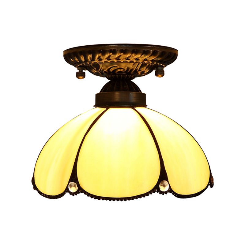Decorative Dome Shade Semi Flush Mount 1-Light Stained Glass Ceiling Mounted Light